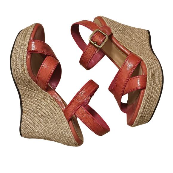 UGG Shoes - UGG Shoes Womens Size 7 Jackilyn Pink Patent Leather Strappy Wedge Sandal Heel
